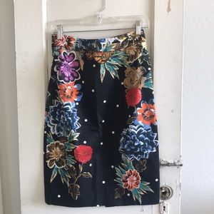 Polka dot floral pencil skirt
